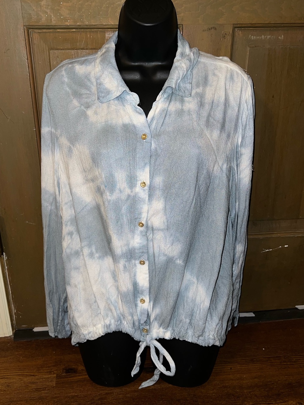 Gray Marbled Tie Dye Neutral Minimalist Boho Casual Button Up Flowy Top Size 2